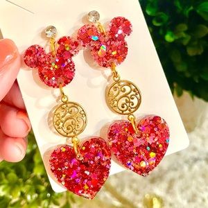 Acrylic Mickey and Heart Earrings